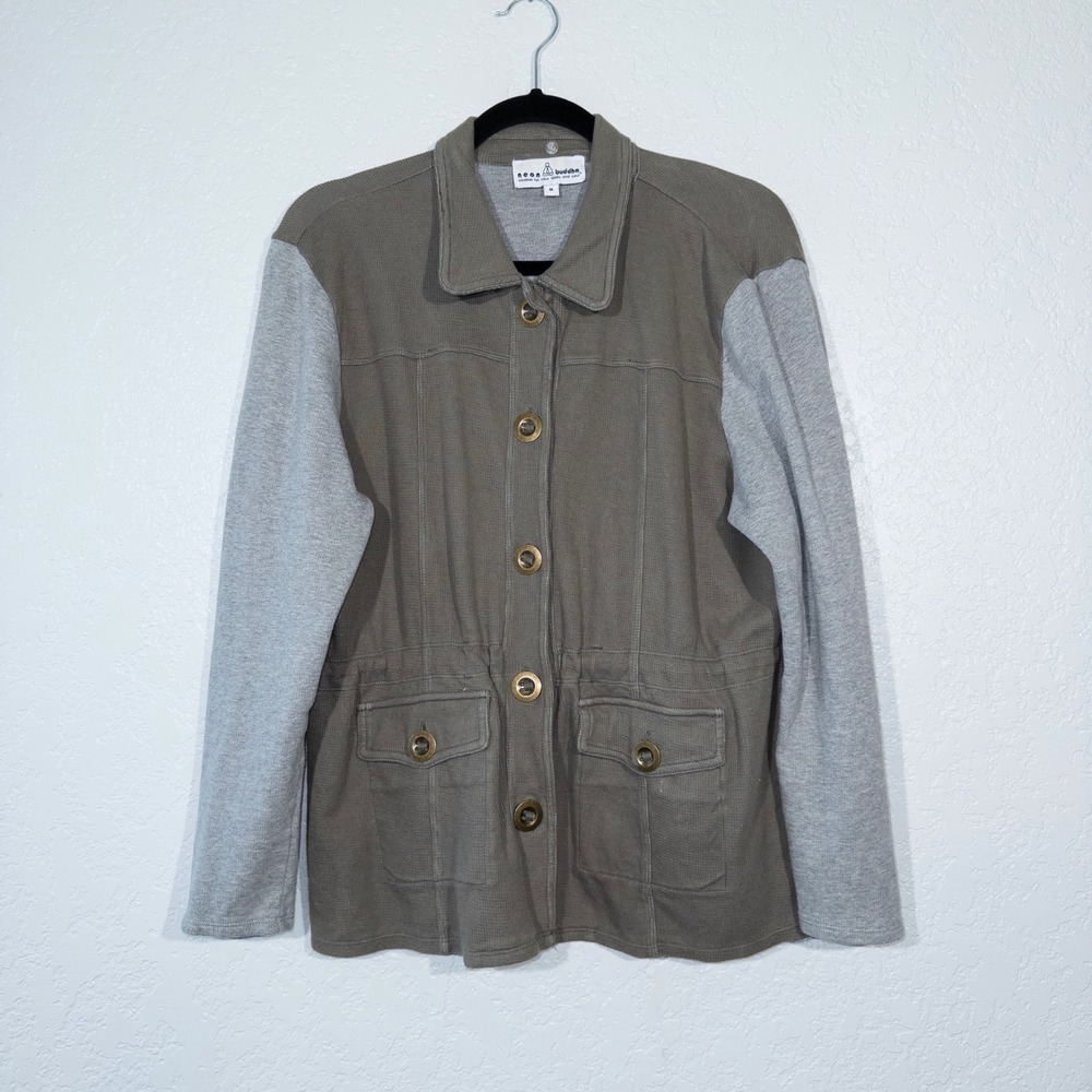 Neon Buddha Green & Gray Waffle Knit Cotton Jacket Size Medium
